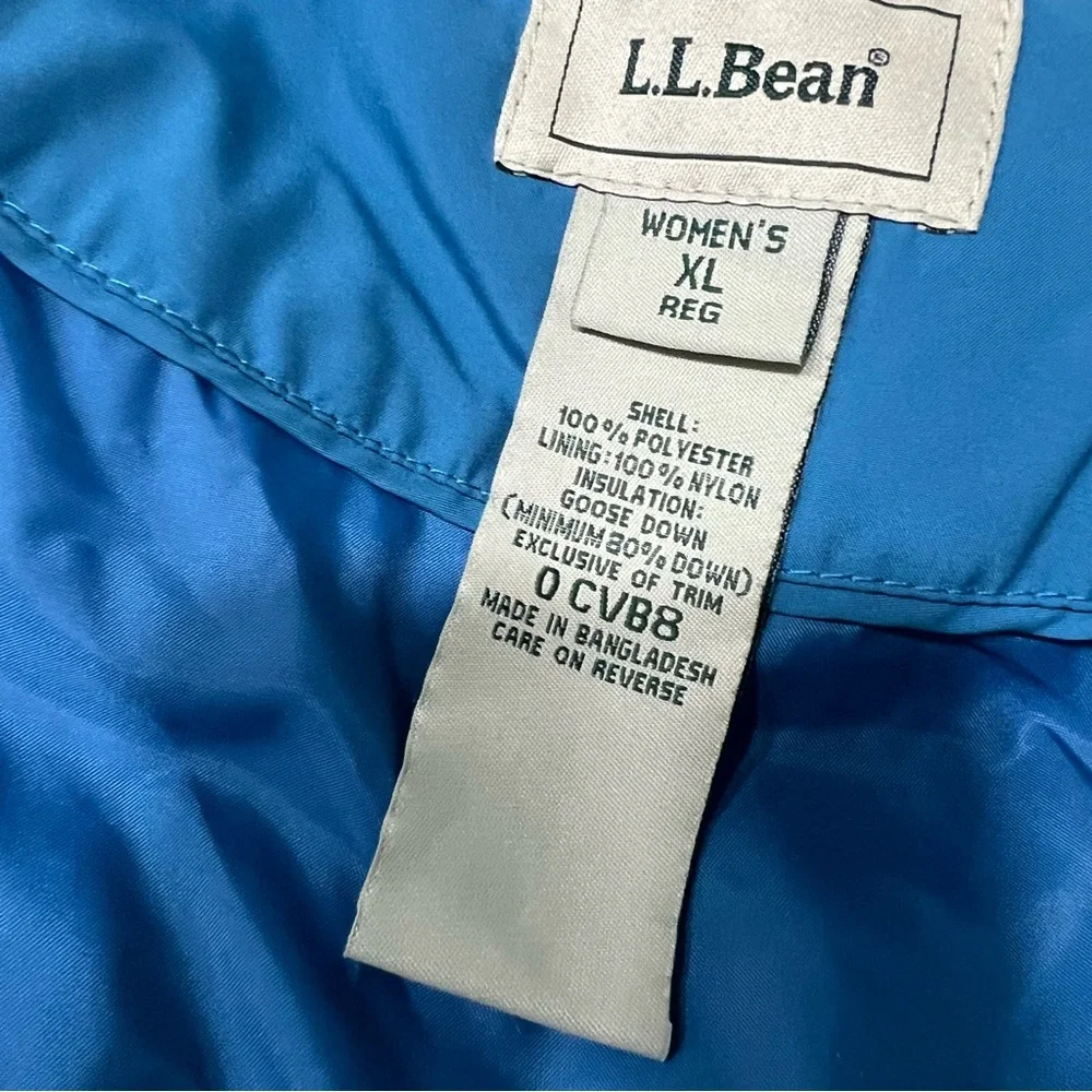 Vintage LL Bean Blue Down Puffer Vest detachable Faux Fur Collar XL